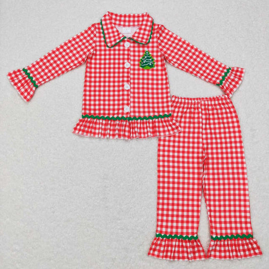 GLP0854 baby girl clothes christmas tree embroidery girl christmas pajamas set