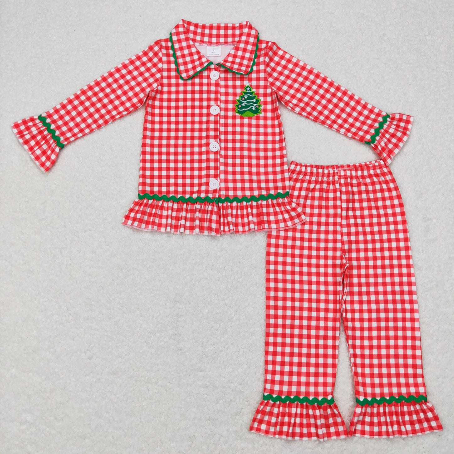 Sibling Baby Boy Girls Embroidery Trees Button Top Pants Christmas Pajamas Sets