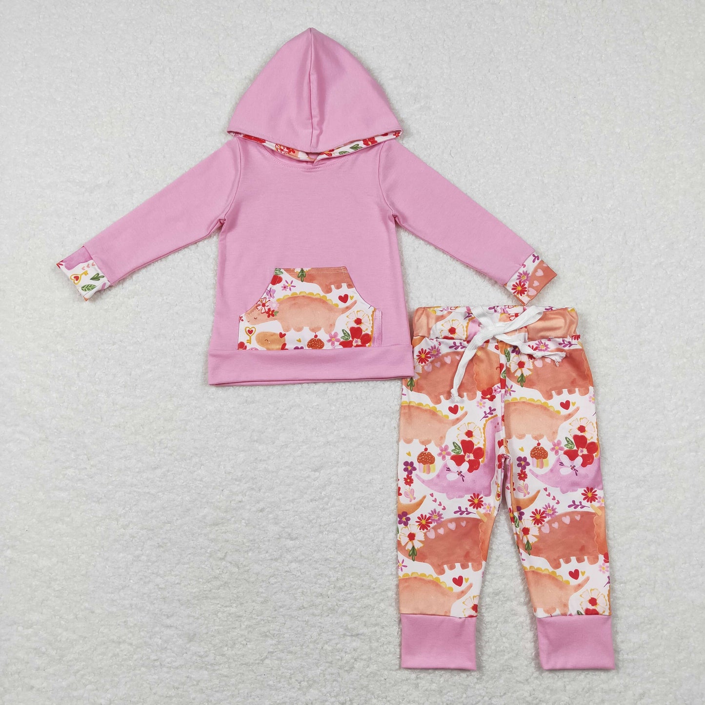 Sibling Baby Girls Floral Dinosaurs Pockets Hoodies Ruffle Leggings Pant Clothes Sets