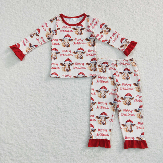 GLP0866 baby girl cow print christmas pajamas sets