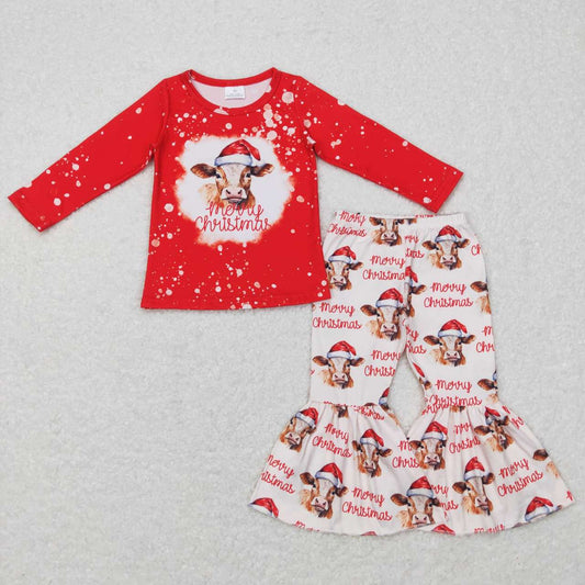 GLP0868 Girl cow print christmas clothes sets