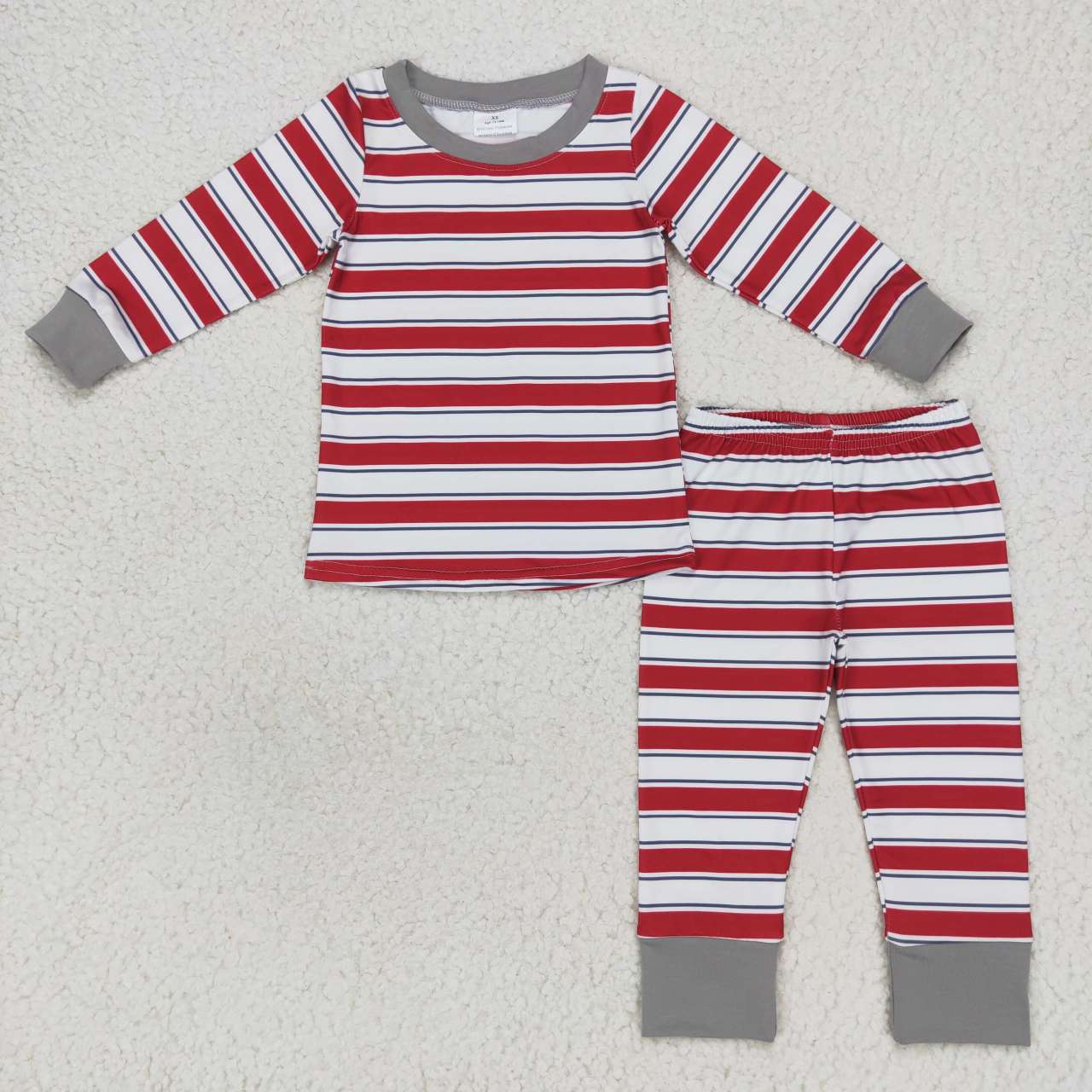 Sibling Baby Boys Girls Red Stripe Top Pants Christmas Pajamas Clothes Sets Zipper Footie Rompers