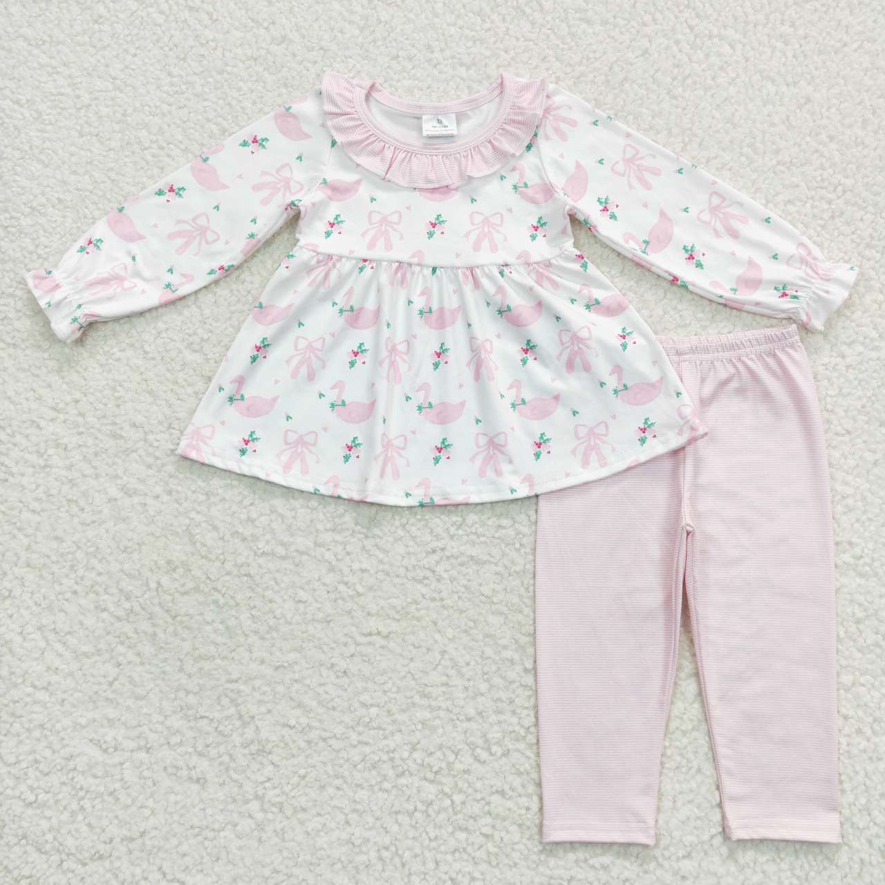 Sibling Baby Girls Bows Flowers Tunic Leggings Pant Ruffle Sleeves Clothes Sets