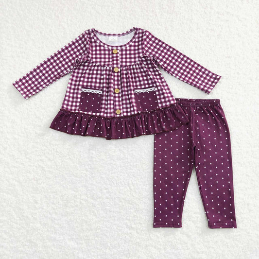 GLP0886 baby girl purple plain long sleeve set