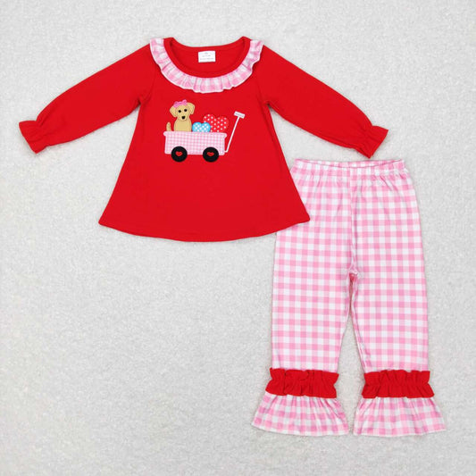 GLP0900 baby girl clothes embroidery love dog valentine's day outfit