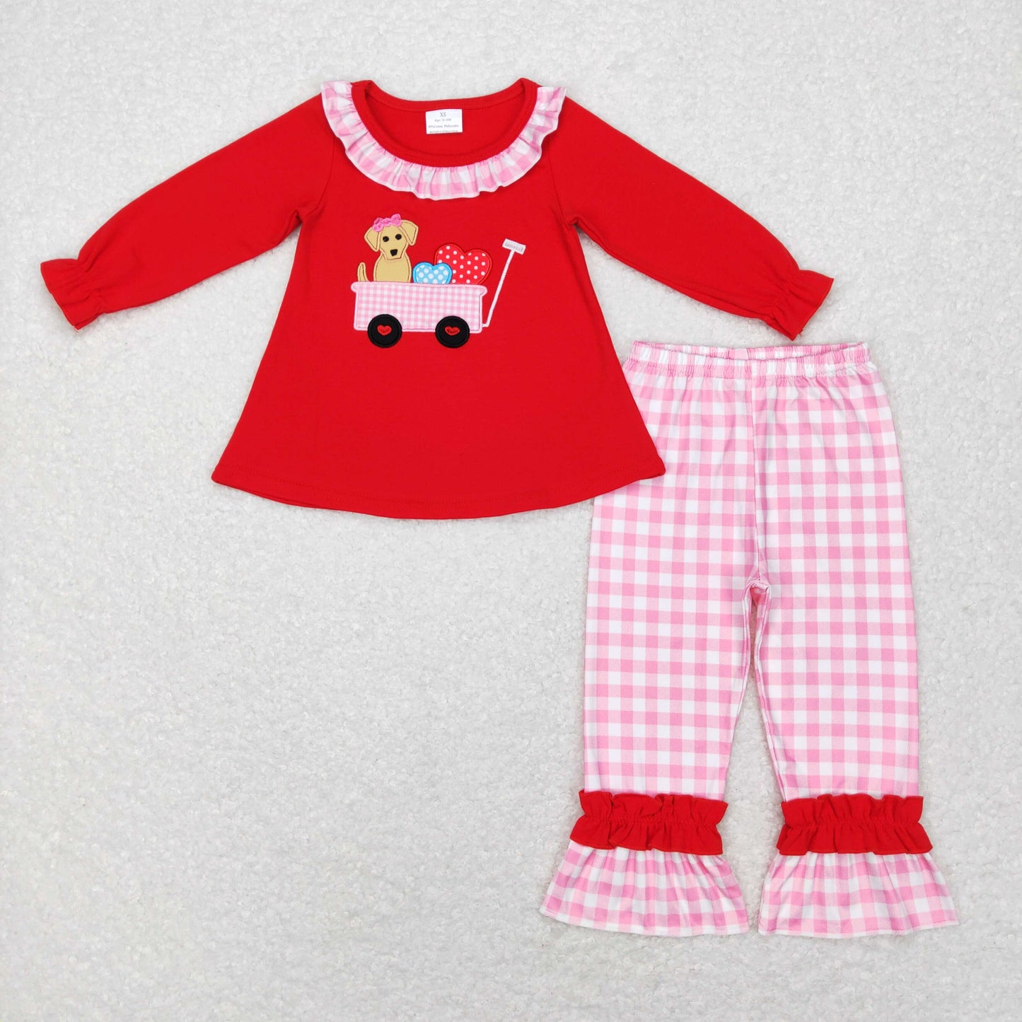 Sibling Baby Boys Girls Embroidery Dogs Trucks Hearts Pants Bummies Valentine Clothes Sets