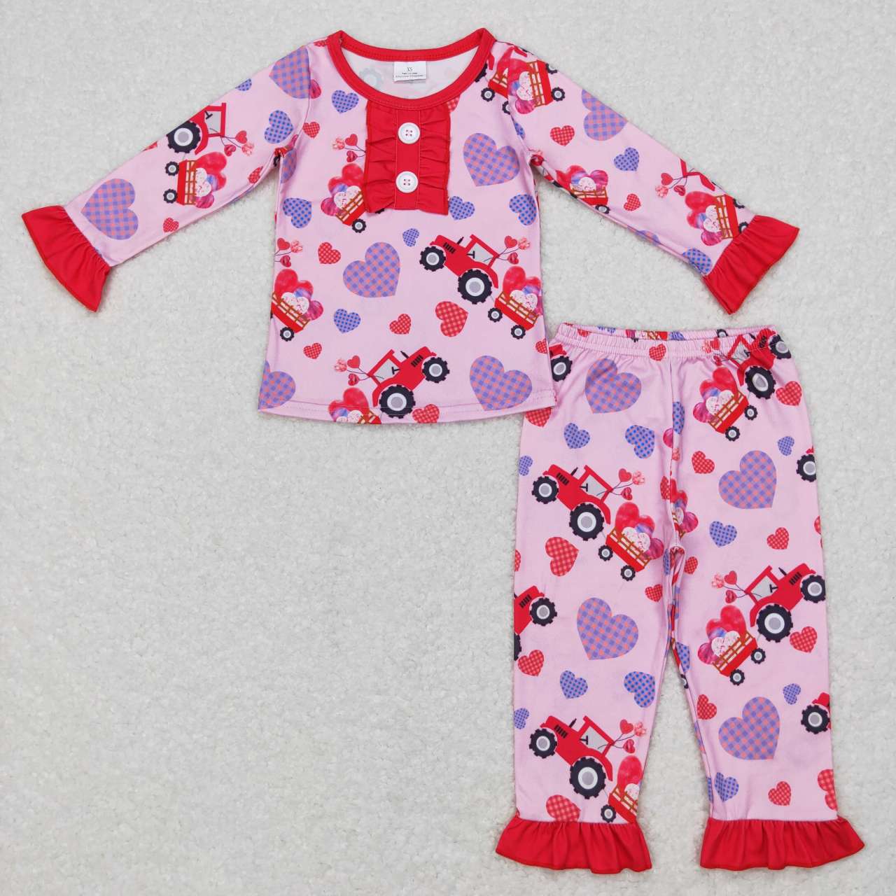 Sibling Baby Kids Hearts Trucks Top Bell Bottom Pants Valentine Pajamas Clothes Sets Rompers