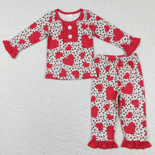 GLP0905 baby girl heart  leopard print valentines day pajamas sets