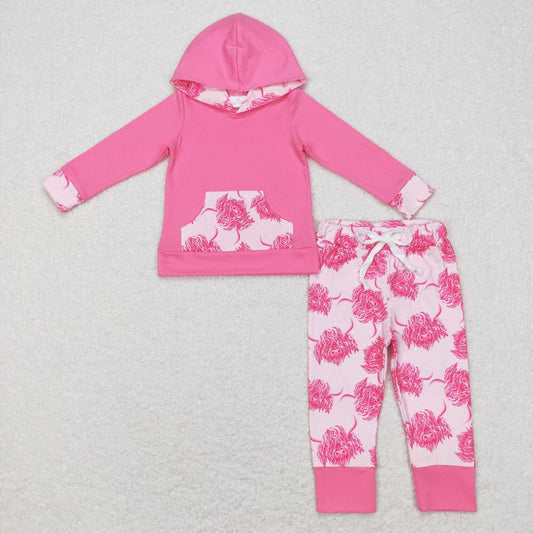 GLP0906 baby girl clothes girl Alpine bull head pink hooded set