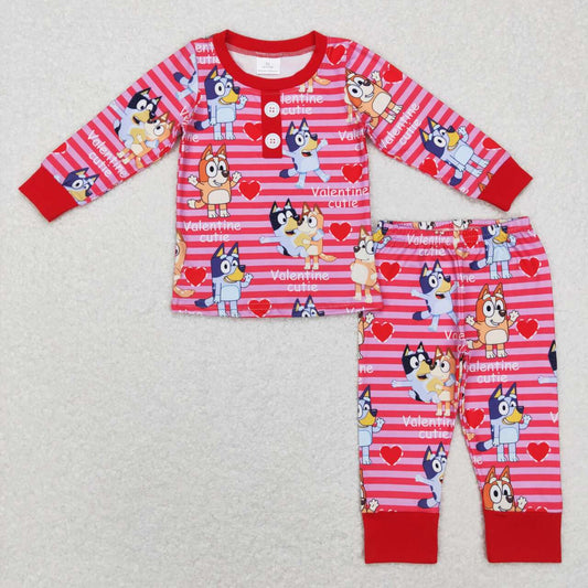 GLP0912 baby girl cartoon dog valentines day pajamas sets