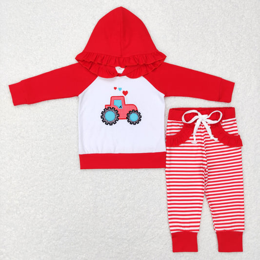 GLP0913 baby girl clothes  embroidery Love tractor Valentine's Day hooded outfits