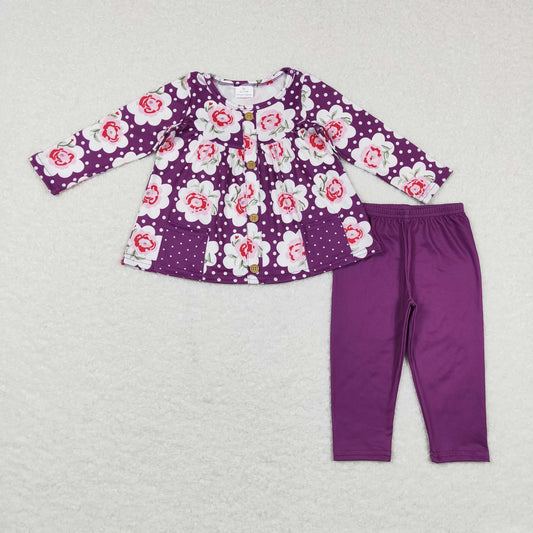 GLP0928 baby girl purple flower long sleeve Set