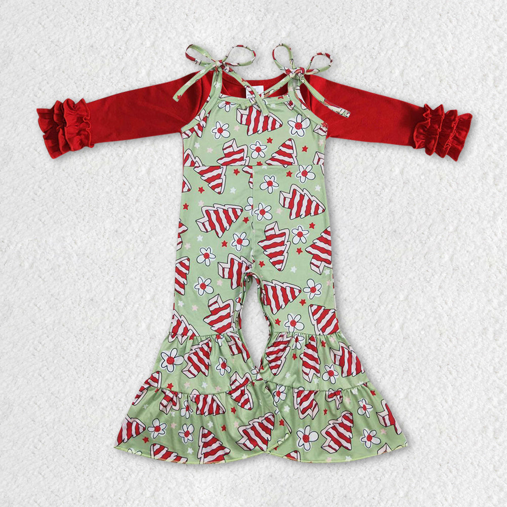 Sibling Baby Girls Santa Trees Shirts Top Ruffle Pant Jumpsuits 2 Piece Christmas Clothes Sets