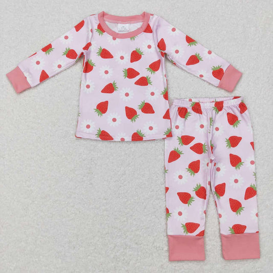 GLP0961 baby girl flower strawberry print pink pajamas set