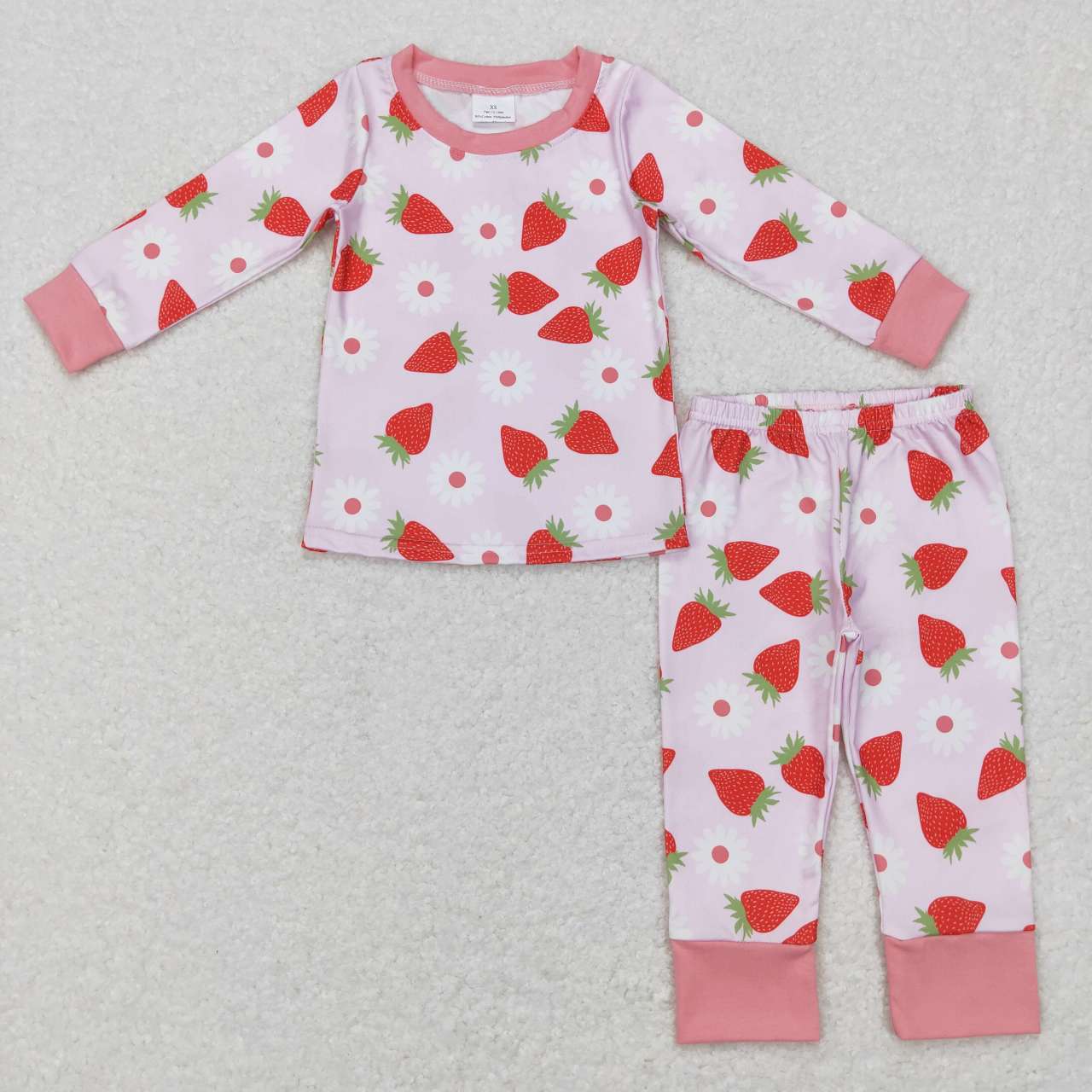 Sibling Baby Girls Pink Flowers Strawberry Pajamas Sets Zipper Footie Rompers
