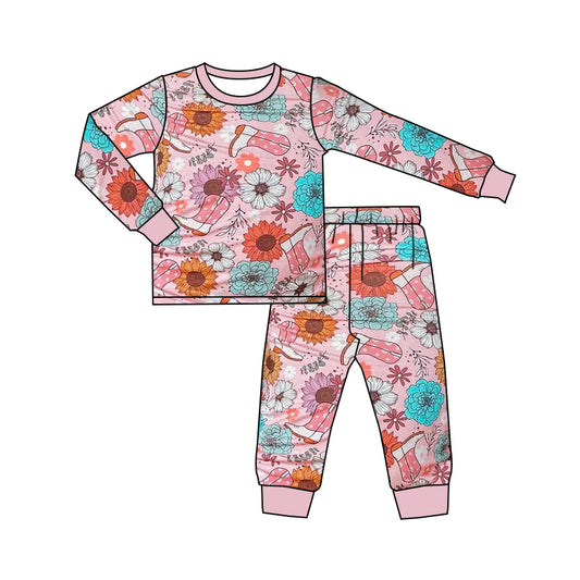 GLP0977 pre-order baby girl sunflower print pink pajamas set