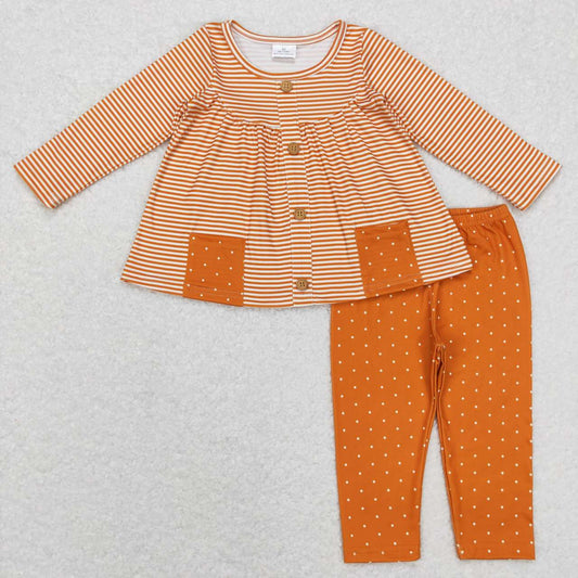 GLP0993 baby girl orange stripes long sleeve Set