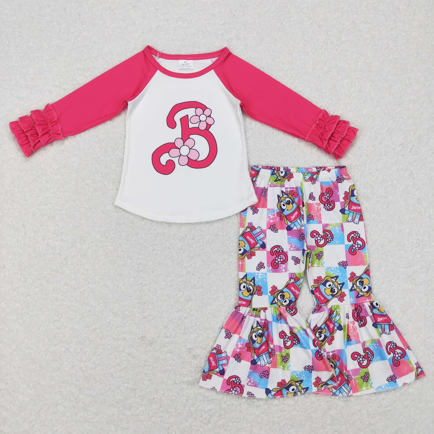 GLP0996 baby girl clothes girl cartoon pink bell bottom outfit