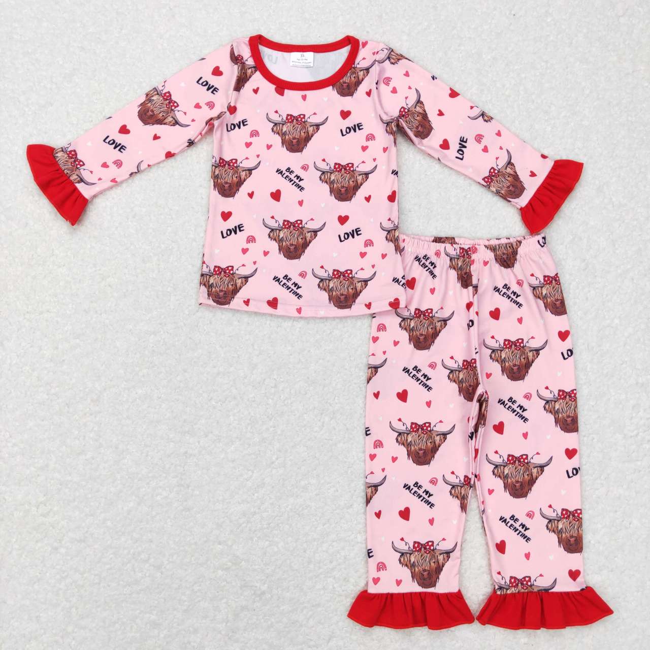 GLP0998   baby girl cow print Valentine's Day pajamas set