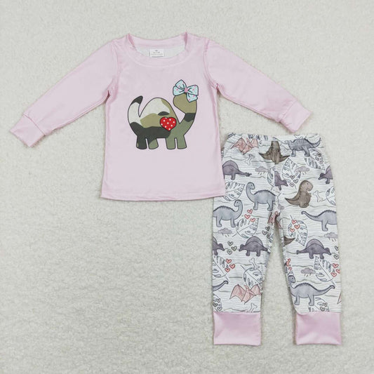 GLP1025 baby girl clothes Dinosaur Heart print girl valentines pajamas set