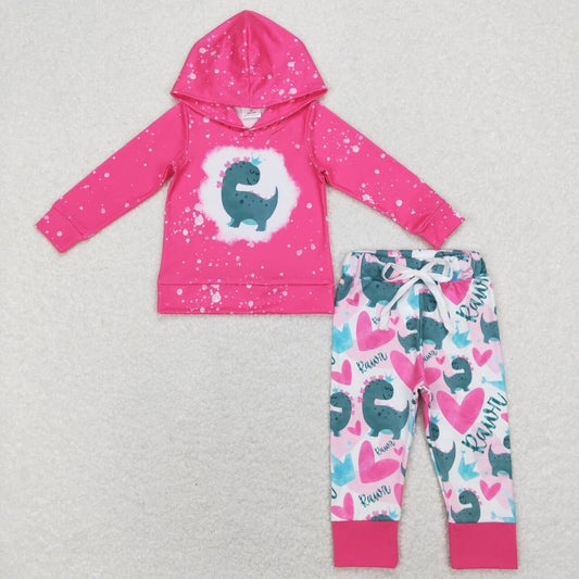 GLP1107 baby girl clothes Dinosaur Hearts girl Valentine's Day hooded outfit