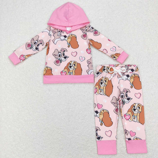 GLP1133 baby girl clothes  cartoon dog valentines day girl hoodie outfit