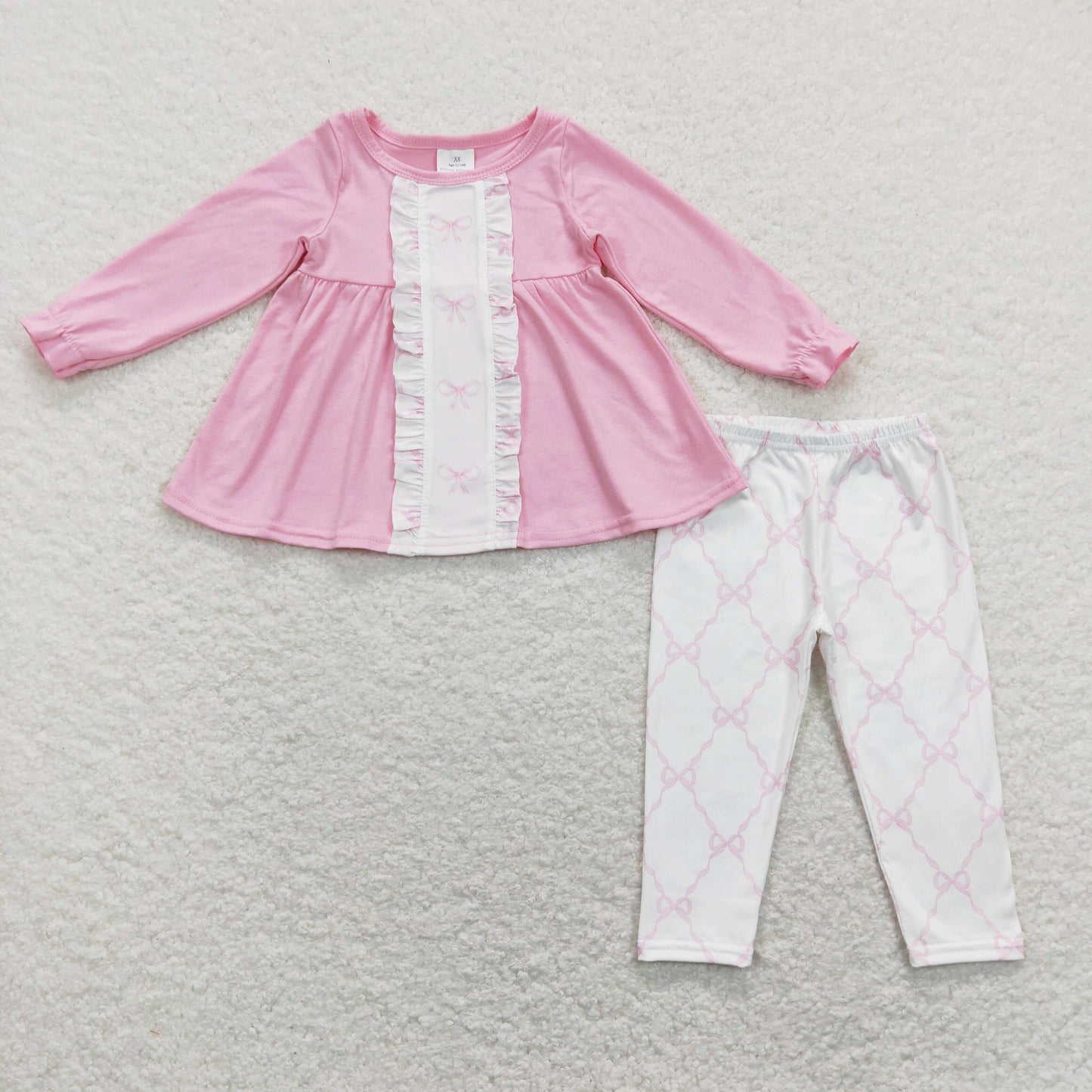 Sibling Baby Girls Bows Flowers Tunic Leggings Pant Ruffle Sleeves Clothes Sets