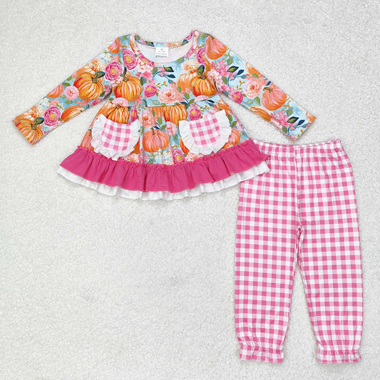 Glp1233 Baby girls pumpkins floral tunic pants outfits sets