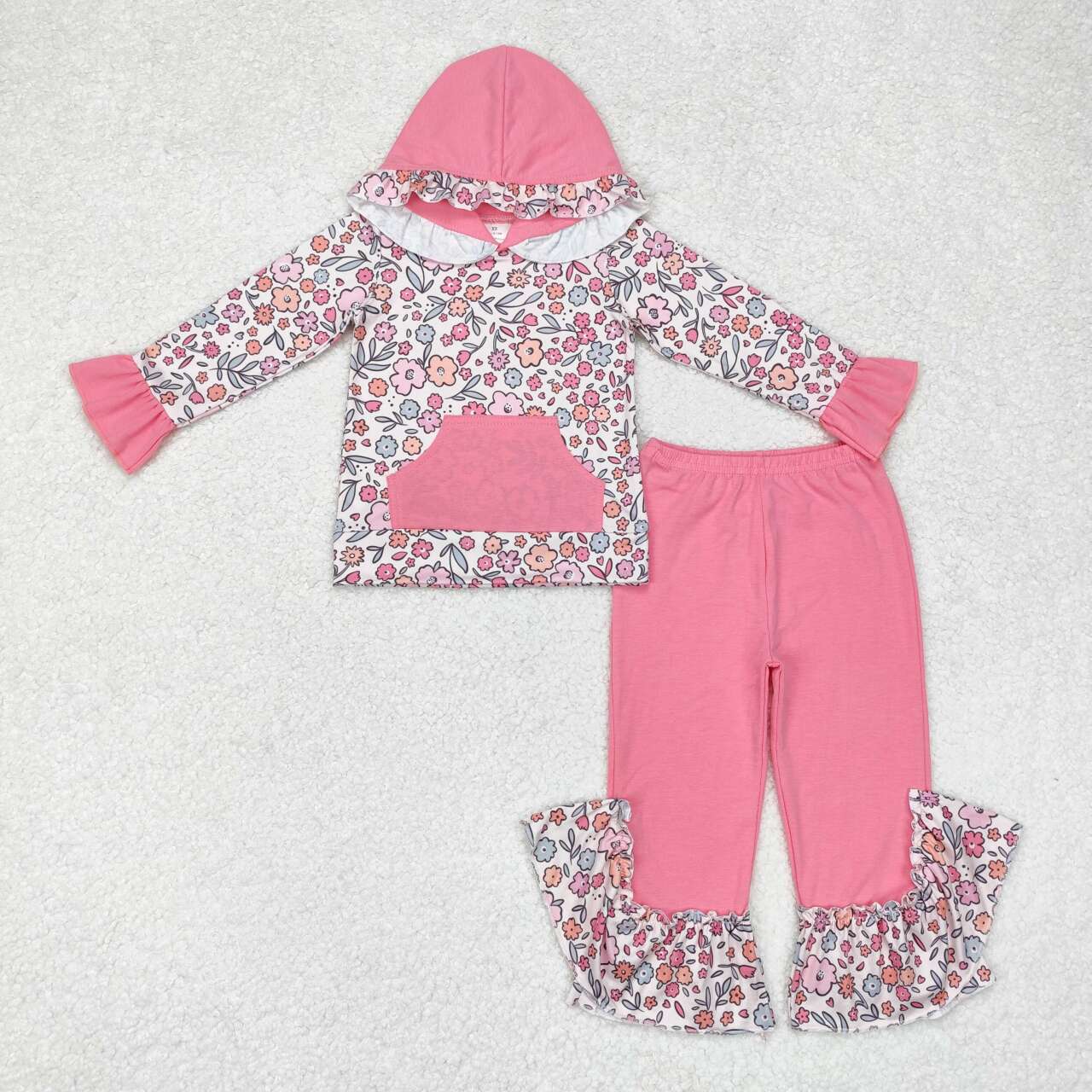 GLP1285 Toddler girl clothes ruffles floral hoodies girl winter outfit