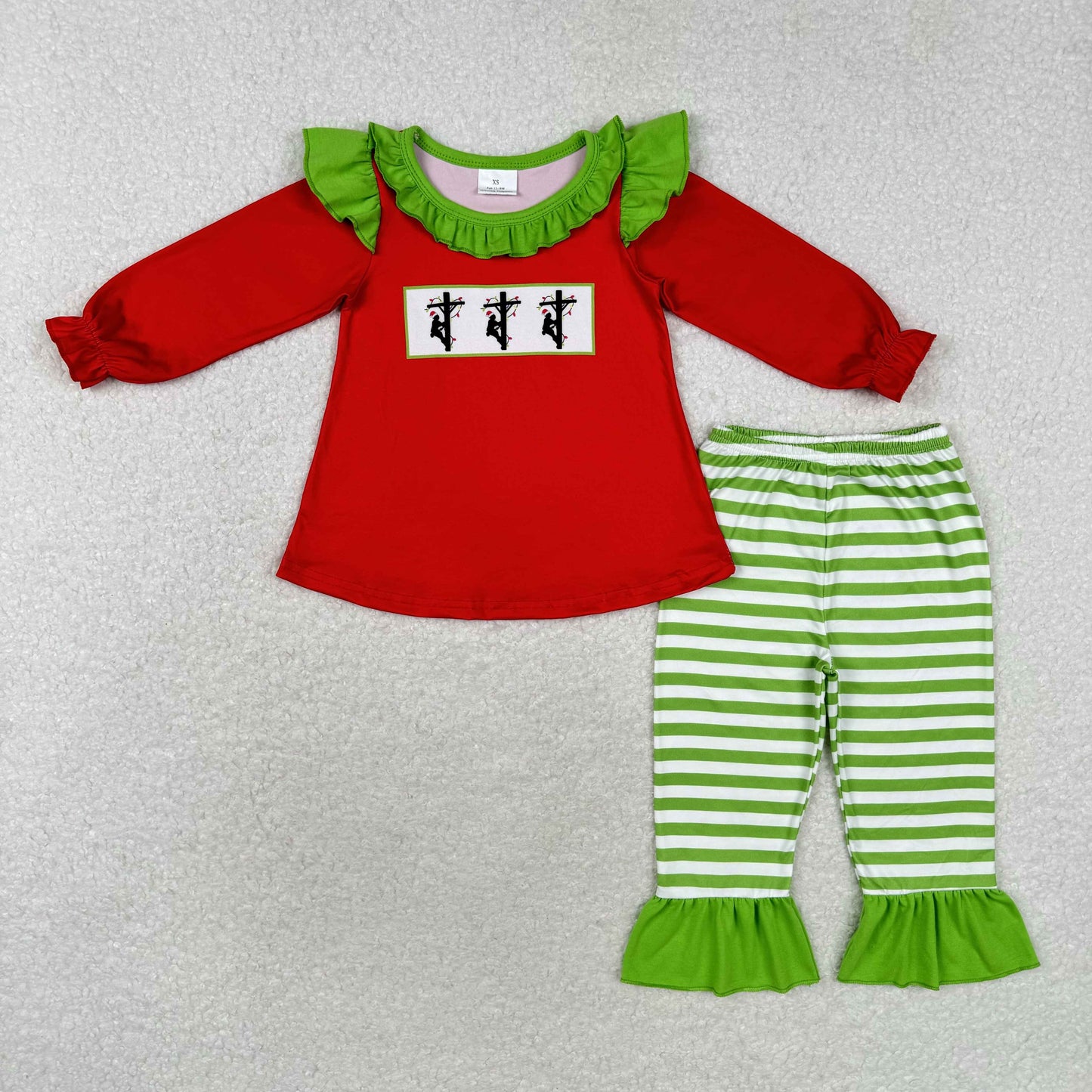 Sibling Baby Girls Long Ruffle Sleeves Santa Gingerbread Trees Tunic Pants Christmas Clothes Sets