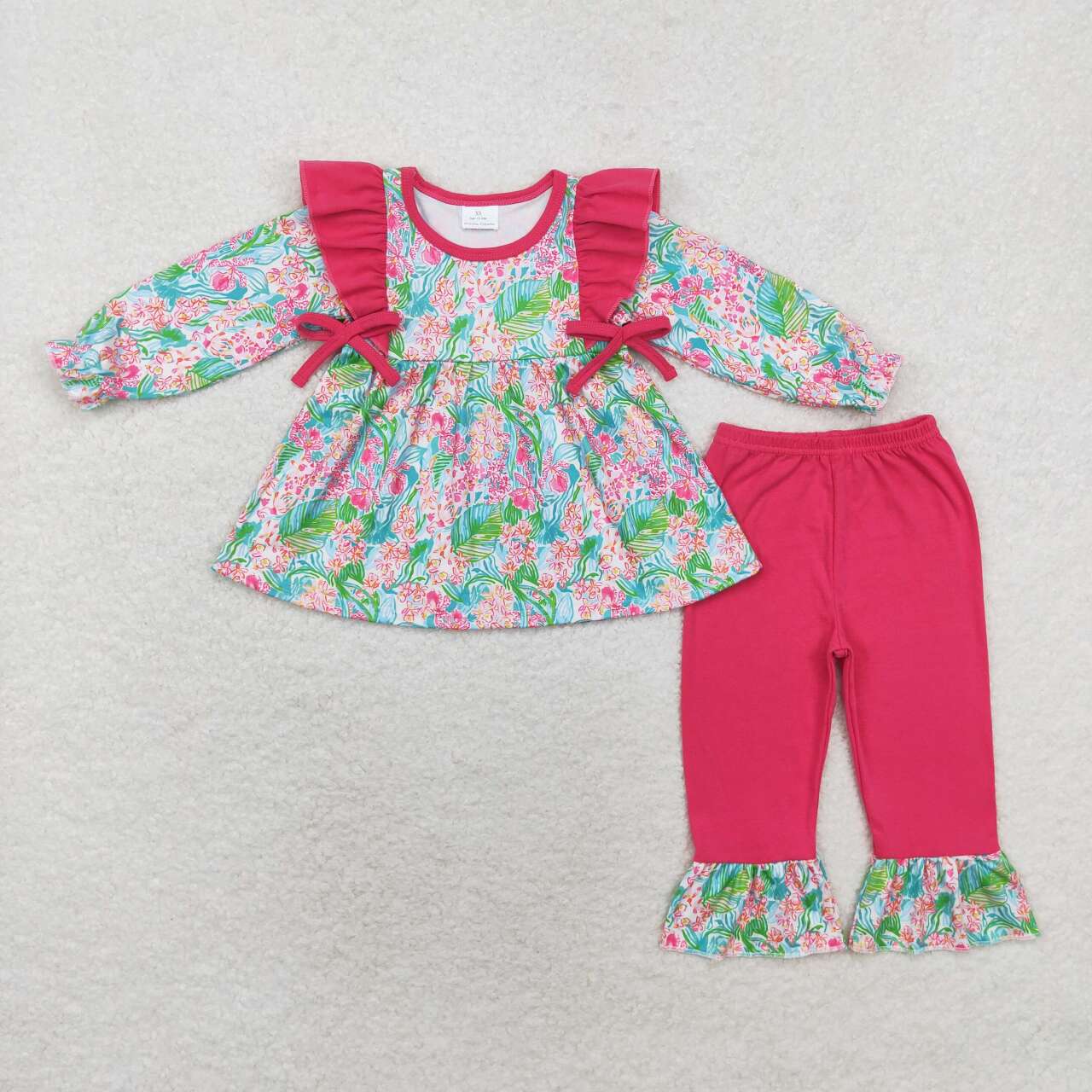 Sibling Baby Girls Long Sleeves Floral Bows Tunic Ruffle Pants Clothes Sets