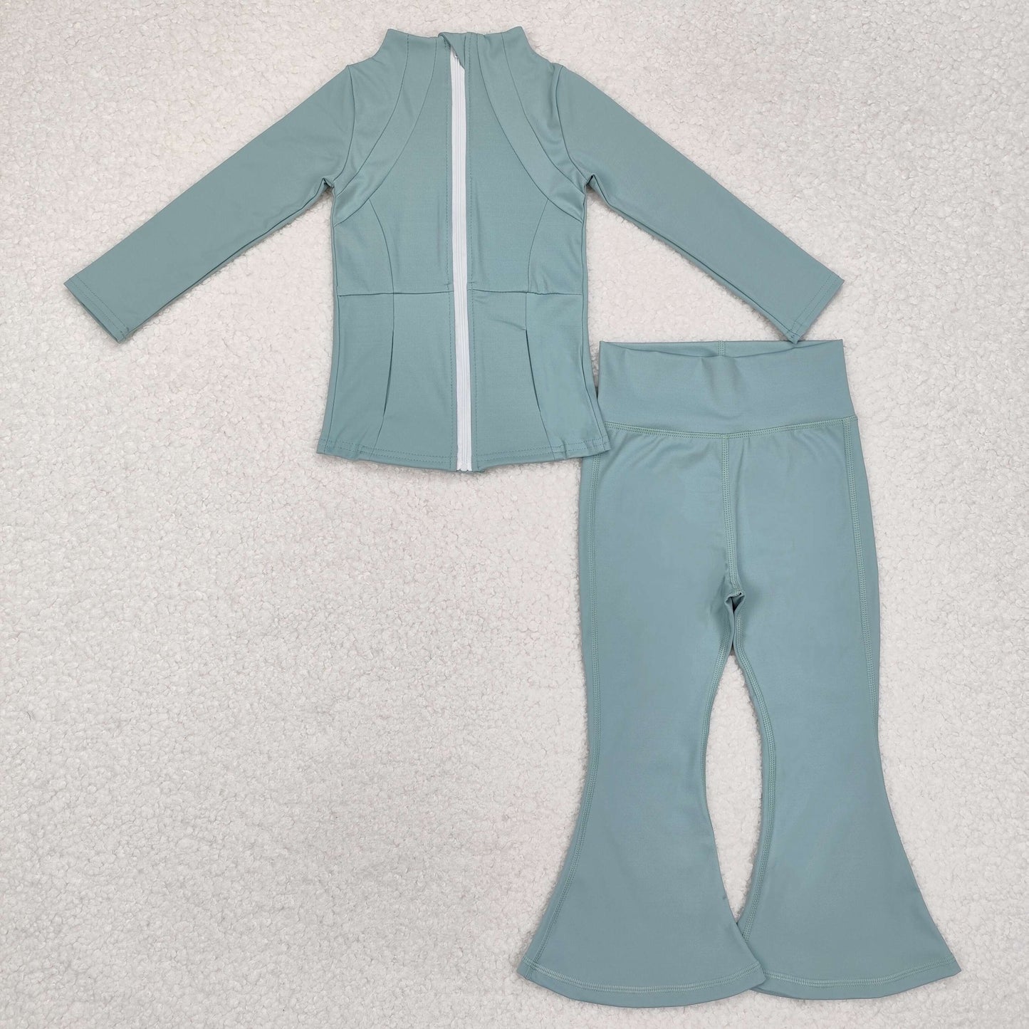 Sibling Baby Girls Long Sleeve Zipper Pockets Jackets Bell Bottom Pants Yoga Active Clothes Sets