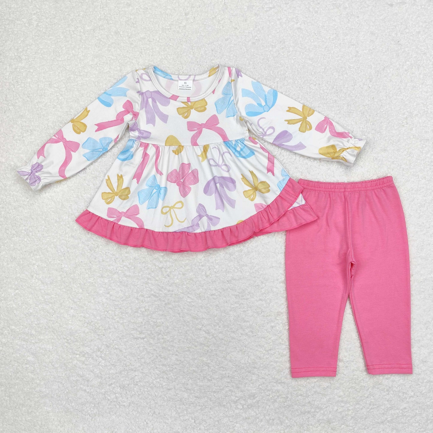 Sibling Baby Girls Bows Flowers Tunic Leggings Pant Long Ruffle Sleeves Clothes Sets
