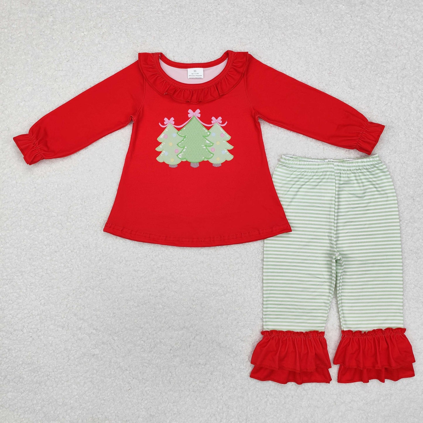 Sibling Baby Girls Green Face Trees Nativity Jesus Tunic Pants Christmas Clothes Sets