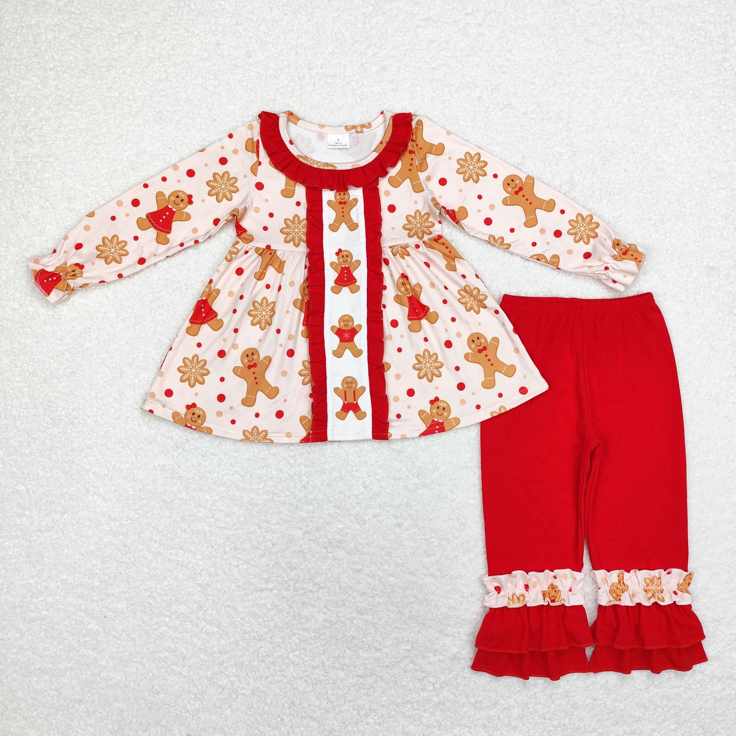 Sibling Baby Girls Long Sleeves Gingerbread Santa Plaid Tunic Ruffle Pants Christmas Sets