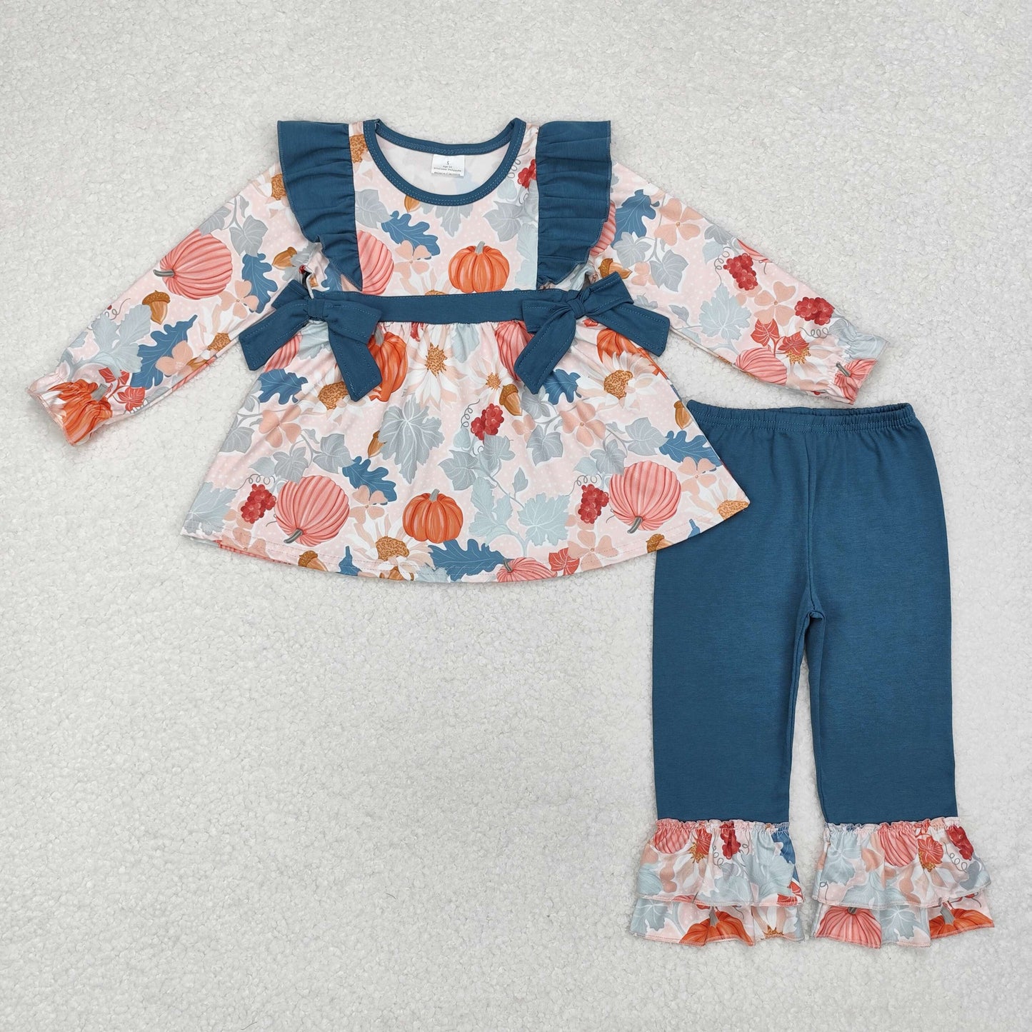 Sibling Baby Girls Long Sleeves Floral Bows Tunic Ruffle Pants Clothes Sets