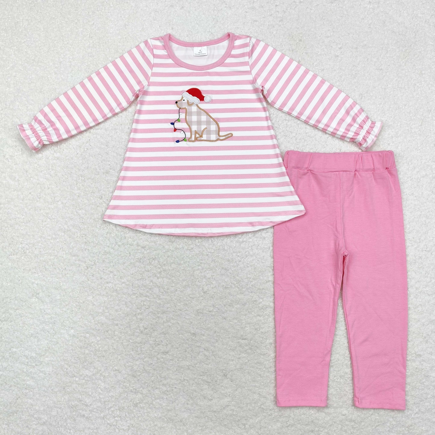 Sibling Baby Kids Embroidery Dogs Lights Stripe Top Pants Christmas Clothes Sets Rompers