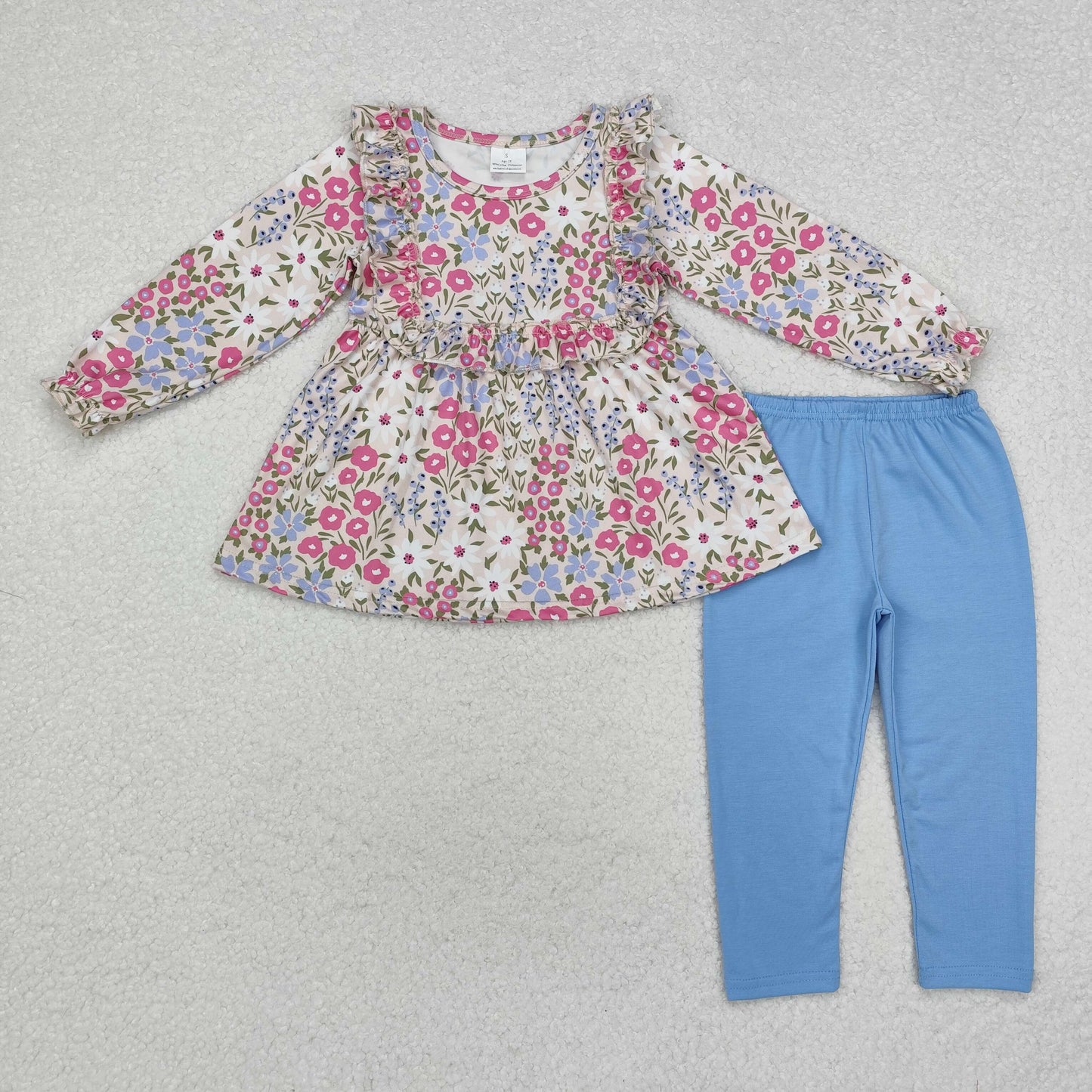 Sibling Baby Girls Bows Flowers Tunic Leggings Pant Ruffle Sleeves Clothes Sets