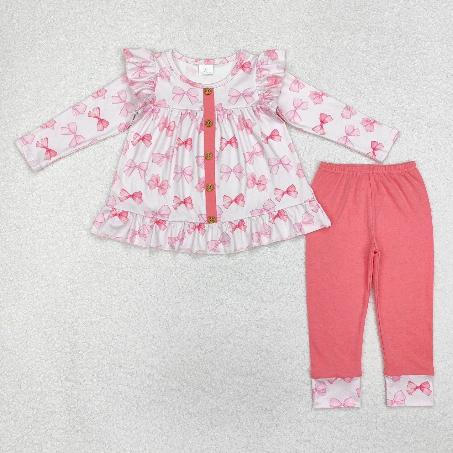 Sibling Baby Girls Bows Flowers Tunic Leggings Pant Long Ruffle Sleeves Clothes Sets