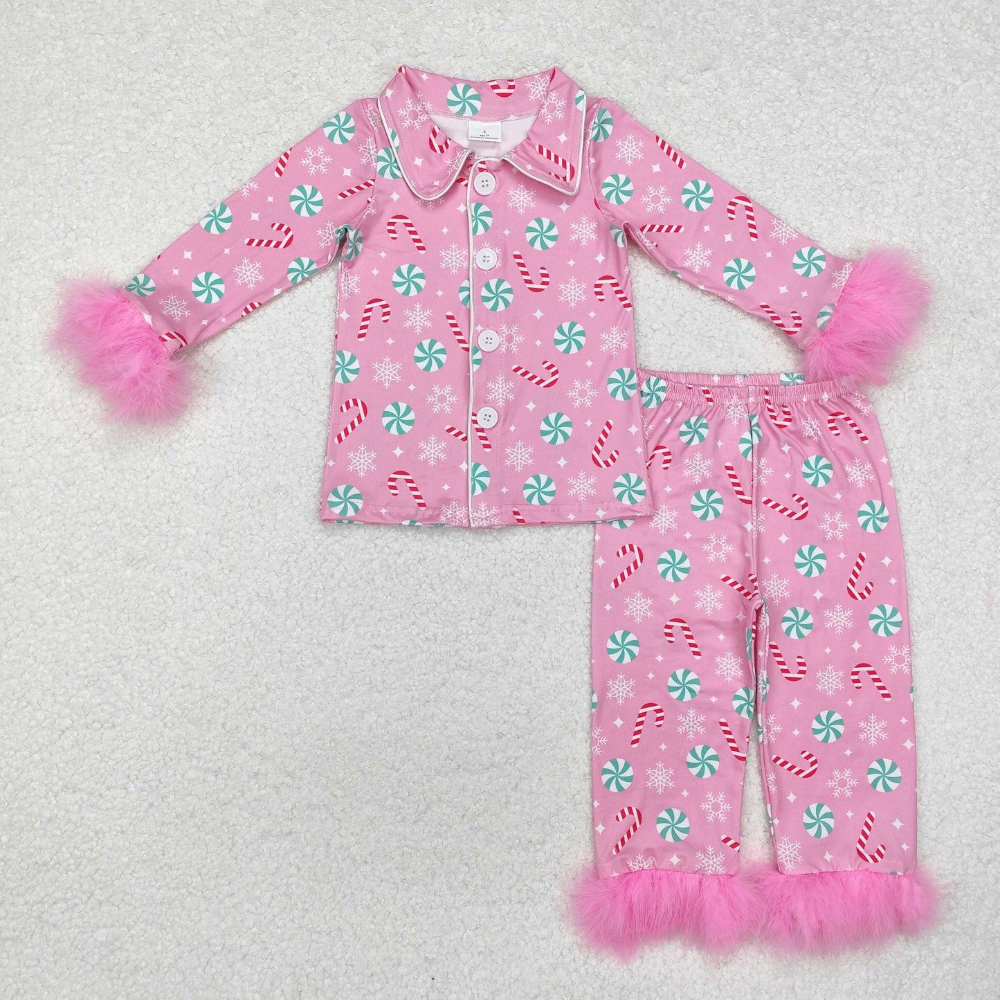 Sibling Baby Girls Sister Christmas Bows Santa Buttons Top Pants Fur Pajamas Clothes Sets