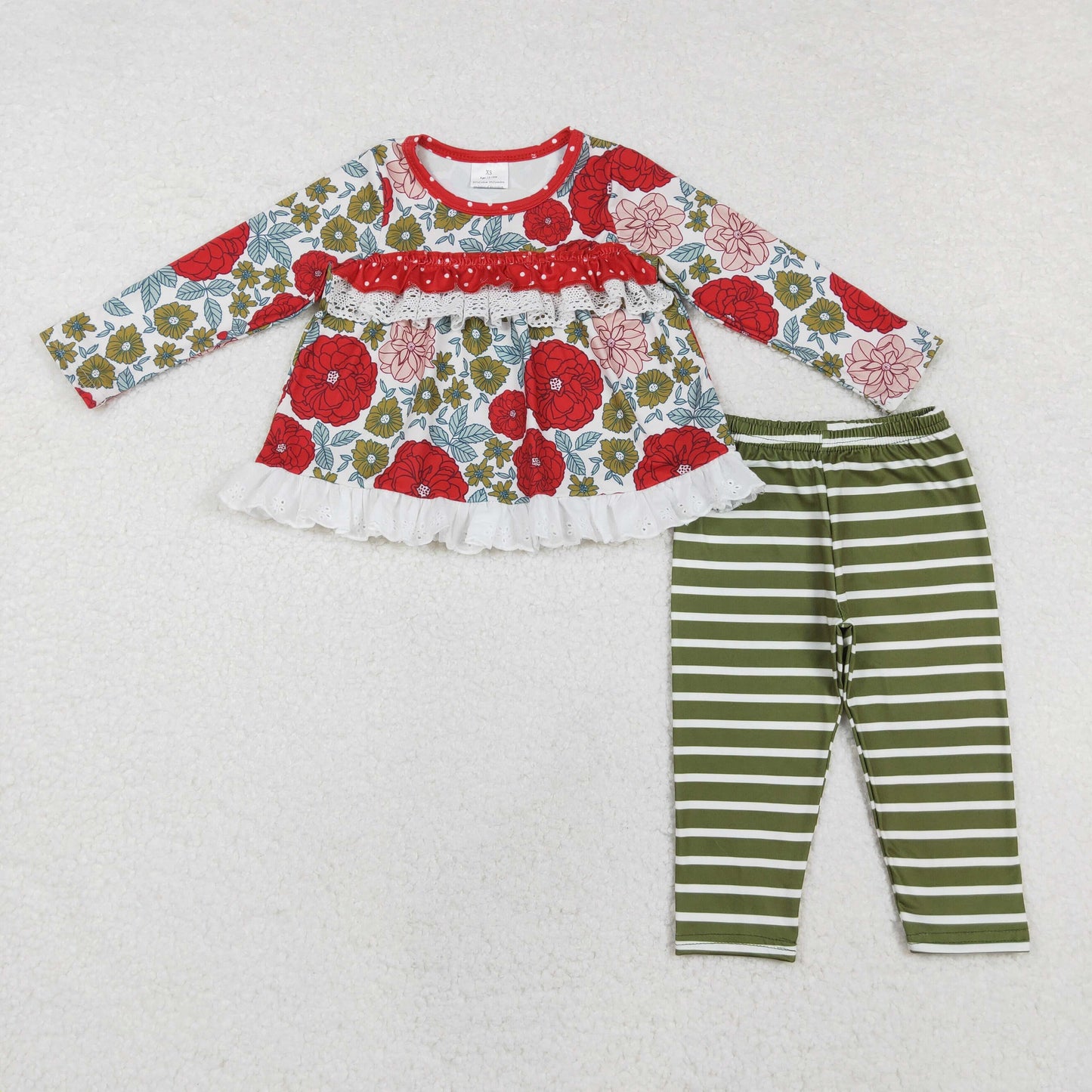 Sibling Baby Girls Bows Flowers Tunic Leggings Pant Ruffle Sleeves Clothes Sets