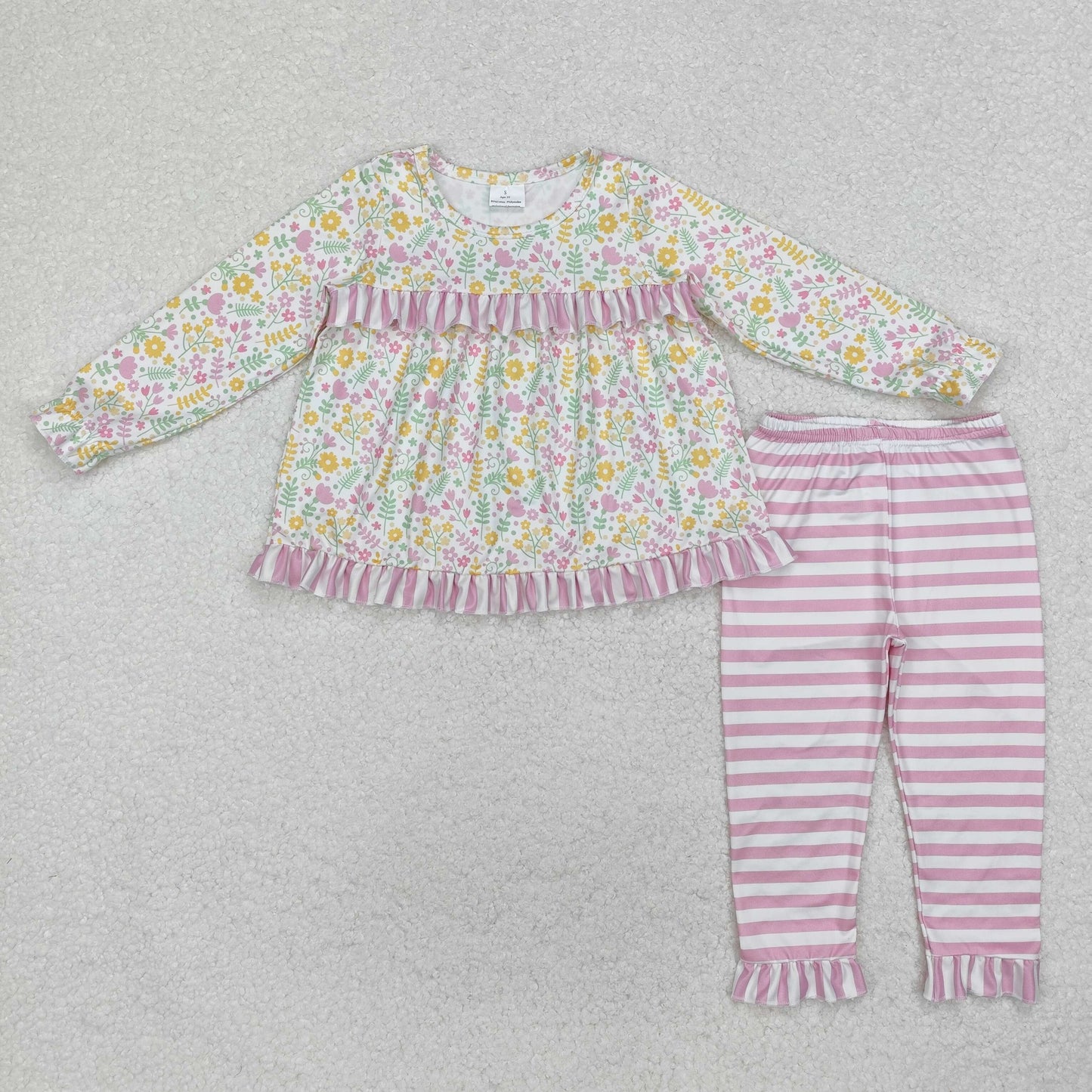 Sibling Baby Girls Long Sleeves Colorful Floral Bows Plaid Tunic Ruffle Pants Sets