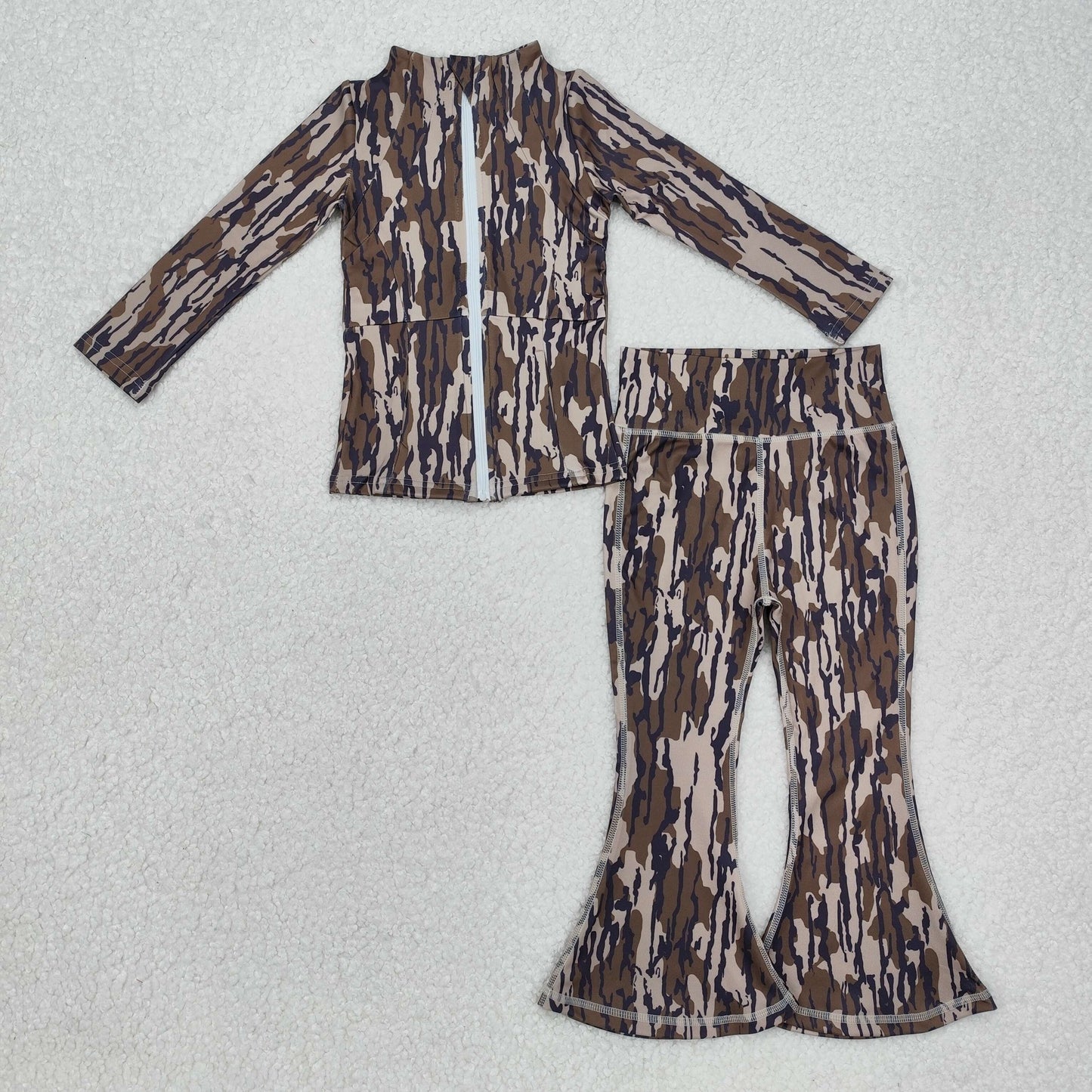 Sibling Baby Girls Floral Footballs Camo Pullovers Jeckets Bell Bottom Pants Yoga Active Clothes Sets