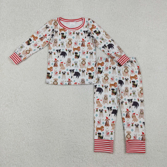 GLP2193 Baby Girls Hats Dogs Holly Plaid Top Pants Christmas Pajamas Sets
