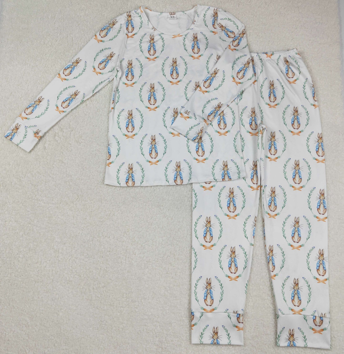 GLP2219 Adult Women Rabbits Carrots Checked Button Top Pants Easter Pajamas Set