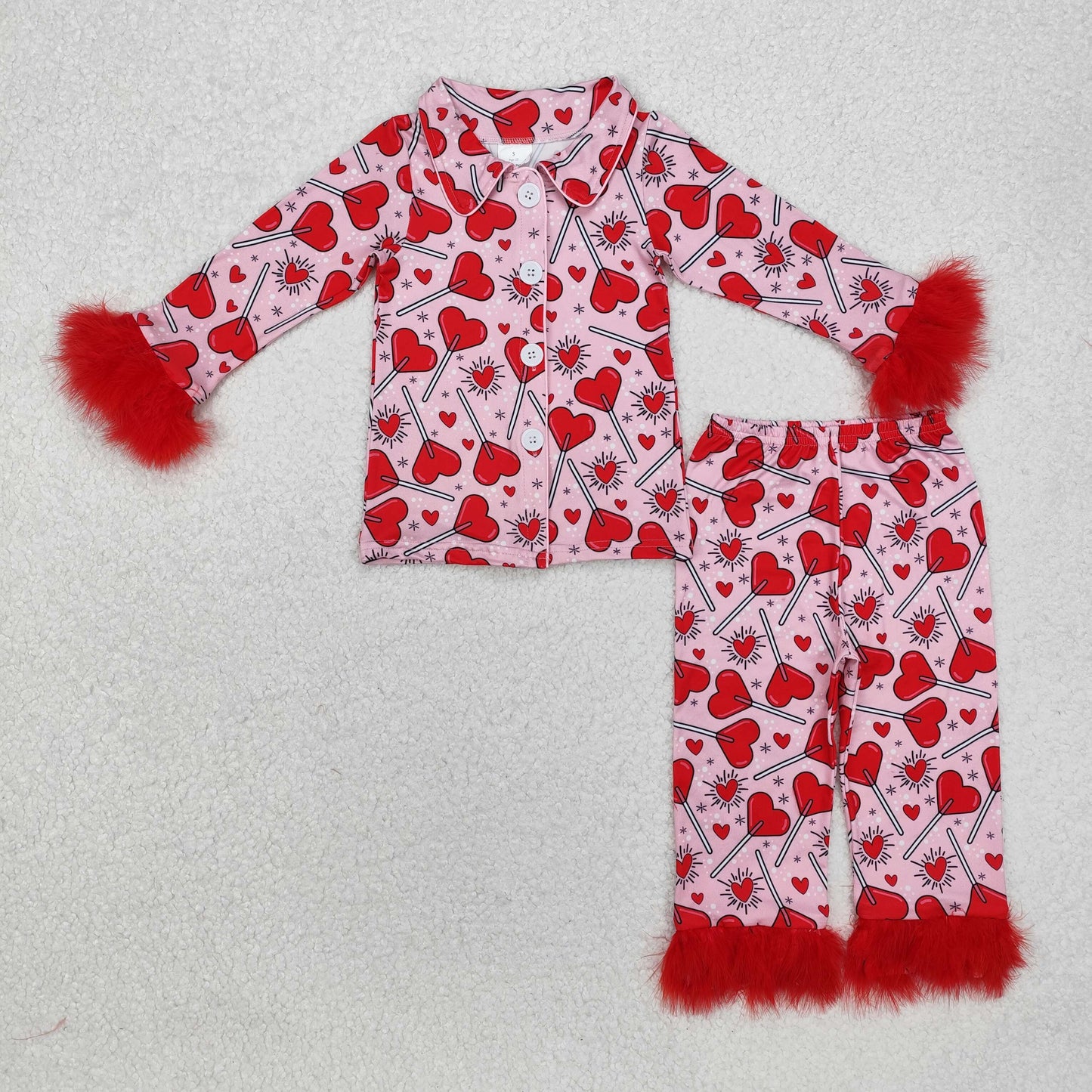 Sibling Baby Girls Sister Bows Boots Hearts Buttons Top Pants Fur Pajamas Clothes Sets