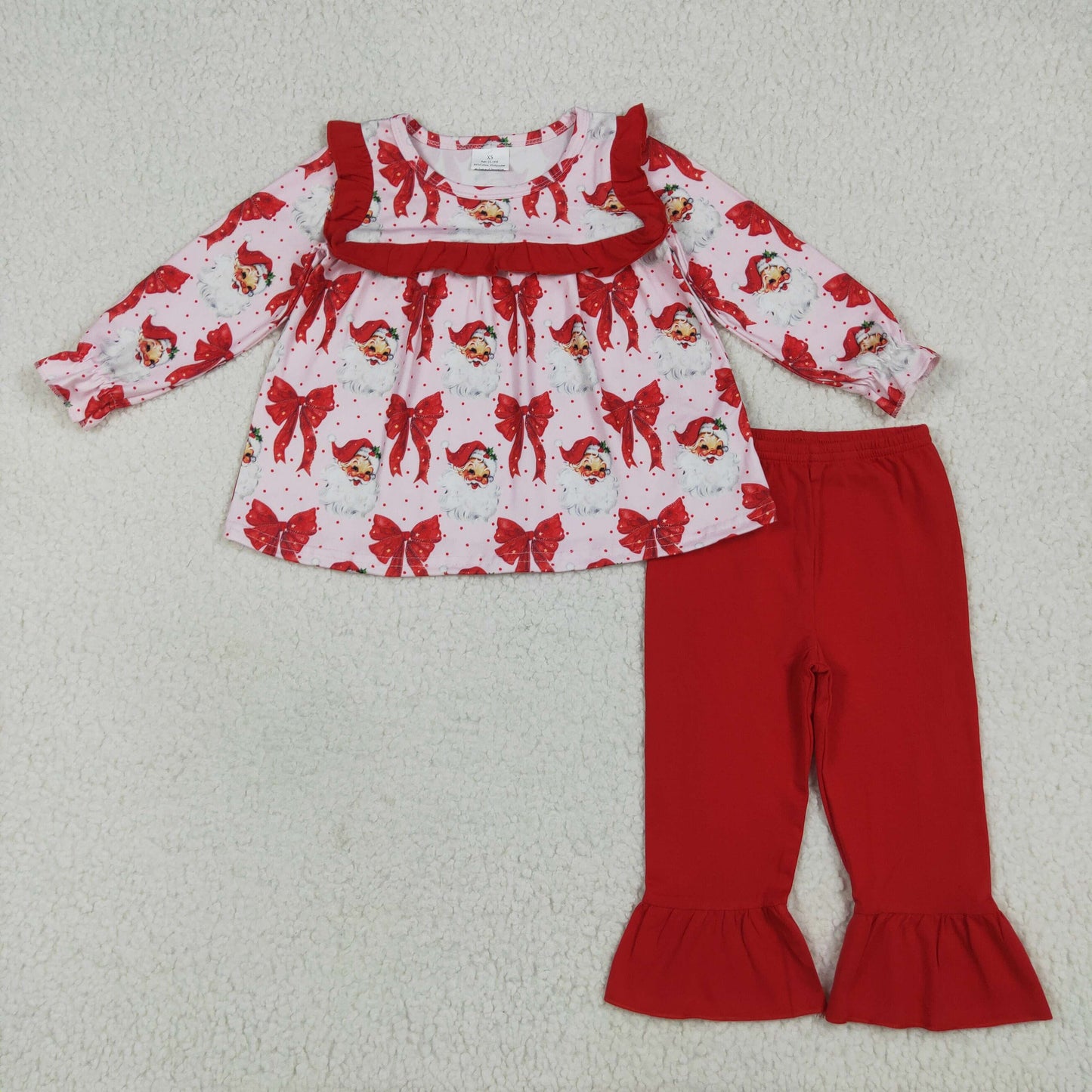 Sibling Baby Girls Long Sleeves Gingerbread Santa Plaid Tunic Ruffle Pants Christmas Sets