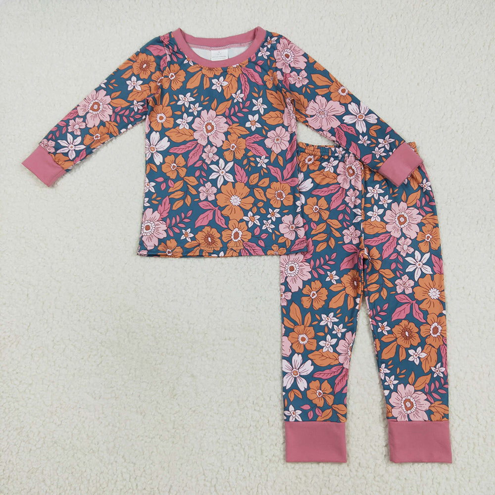 GLP2385 toddler girls clothes floral fall pajamas sets
