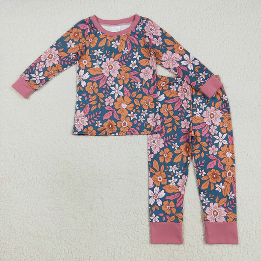 GLP2385 toddler girls clothes floral fall pajamas sets