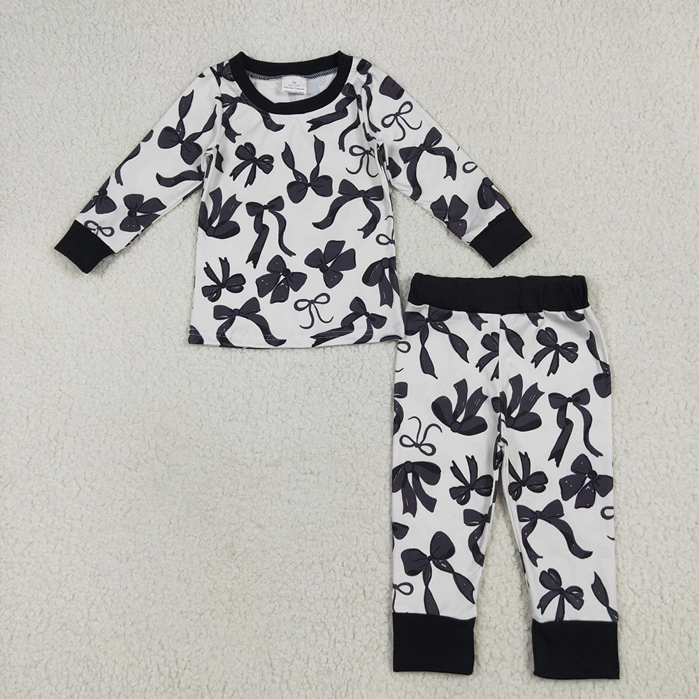 GLP2395 toddler girls clothes black bows pajamas sets